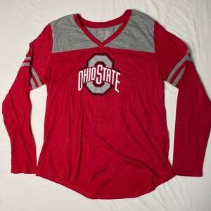 Ohio State Buckeyes Long Sleeve Shirt Red Gray V-Neck 2XL